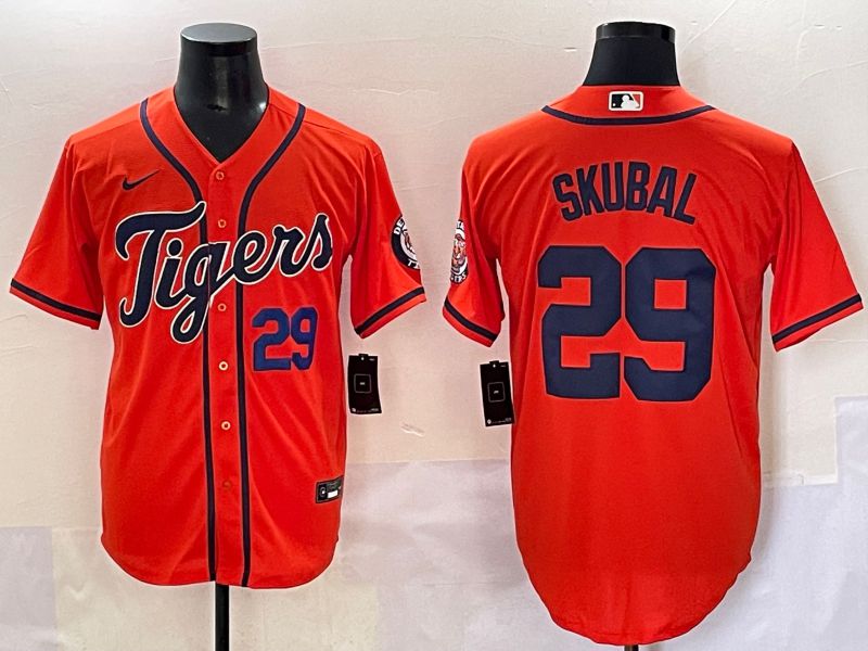 Men 2025 Detroit Tigers 29 Skubal Orange Game Nike MLB Jersey style 3